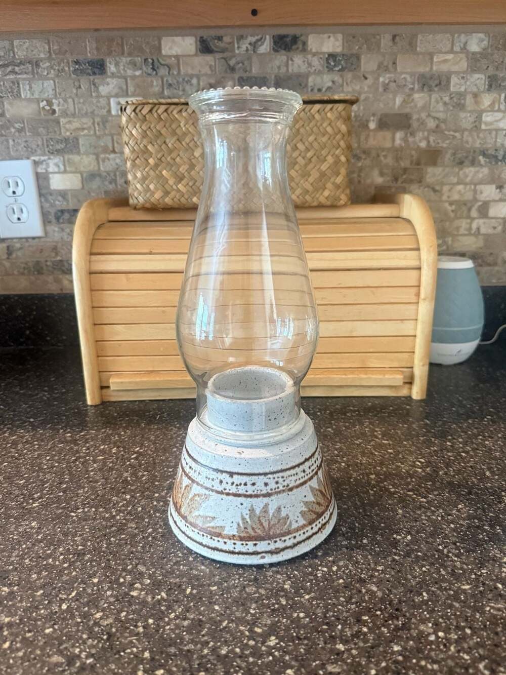 Pfaltzgraff Folk Art Hurricane Lamp with Glass Chimney and Ceramic Base